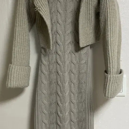 [BUNJANG] Knit Long Dress + Cardigan Set / 니트롱원피스+가디건 세트