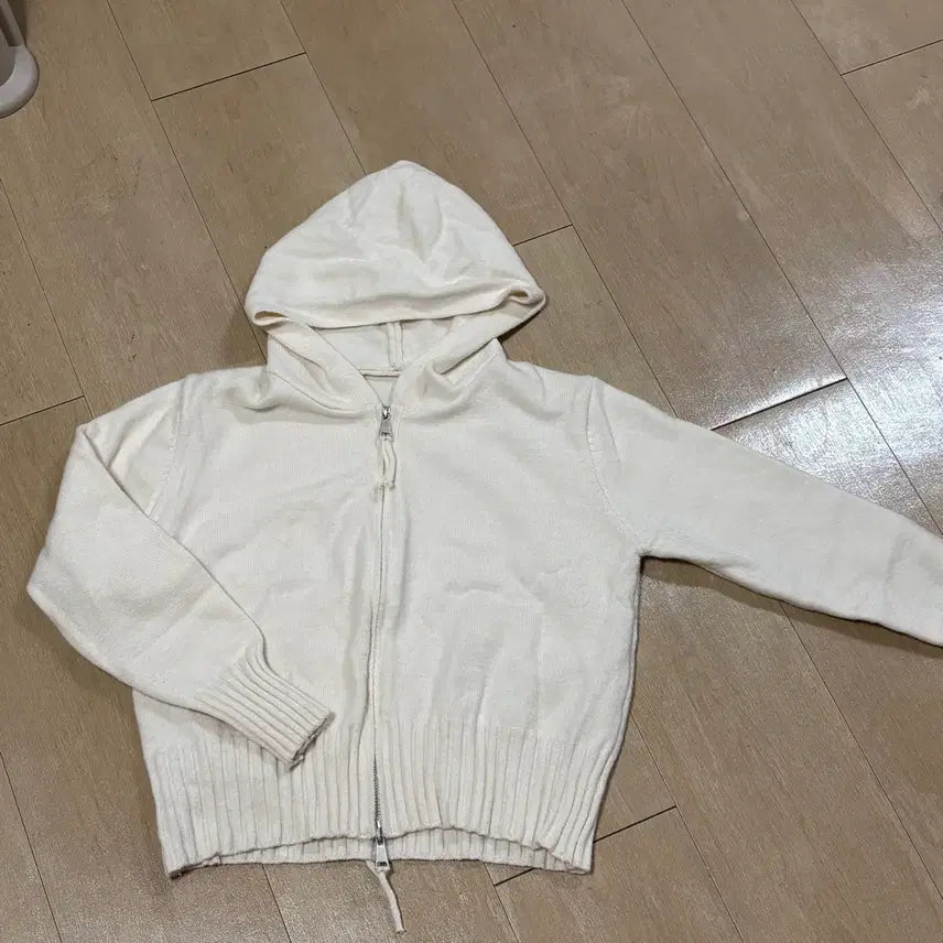 [BUNJANG] Ivory Two-Way Knit Cropped Zip-Up Hoodie / 아이보리 투웨이 후드 니트 크롭 집업