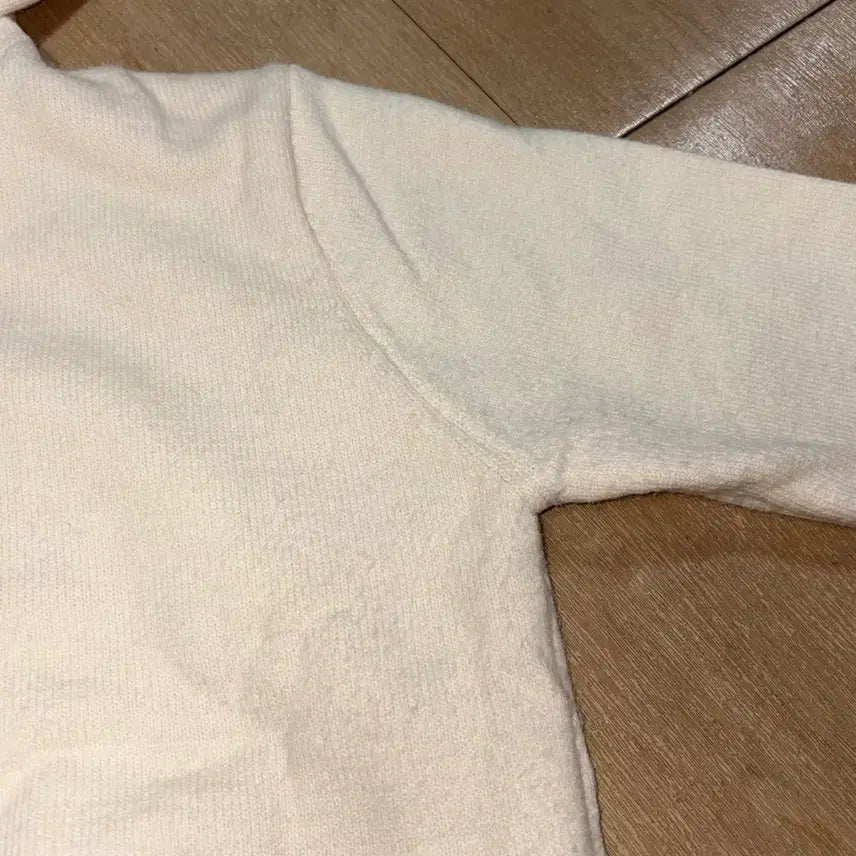 [BUNJANG] Ivory Two-Way Knit Cropped Zip-Up Hoodie / 아이보리 투웨이 후드 니트 크롭 집업