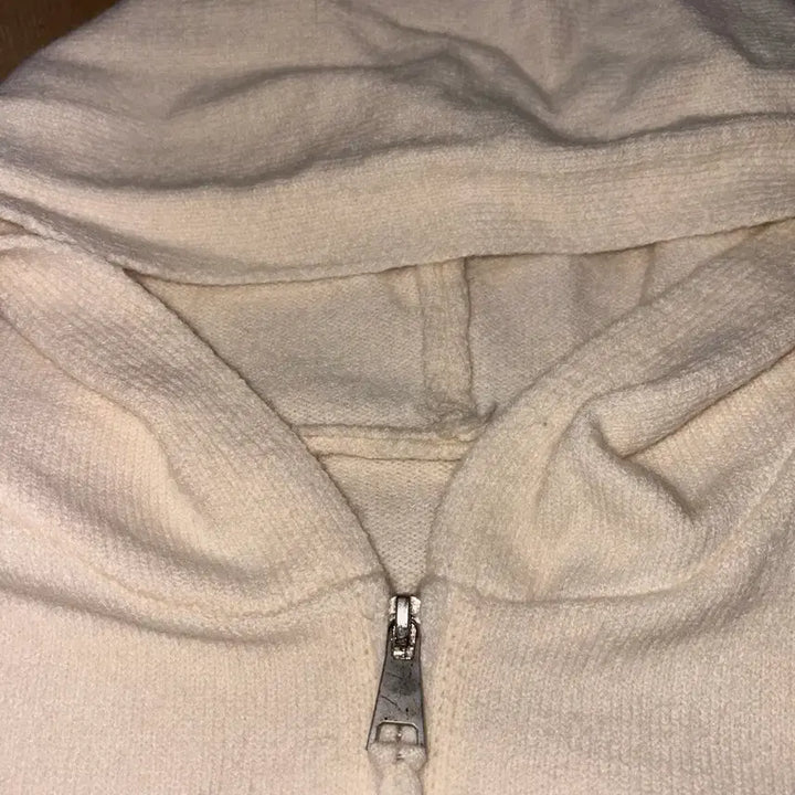 [BUNJANG] Ivory Two-Way Knit Cropped Zip-Up Hoodie / 아이보리 투웨이 후드 니트 크롭 집업