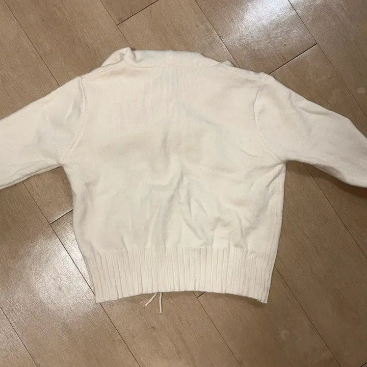 [BUNJANG] Ivory Two-Way Knit Cropped Zip-Up Hoodie / 아이보리 투웨이 후드 니트 크롭 집업