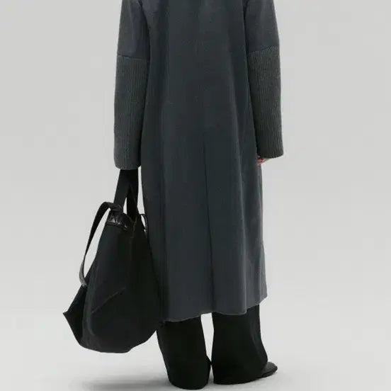 [BUNJANG] Solti Pebble Knit Combo Long Coat (Gray) / 솔티페블 니트 콤비 소매 롱코트 그레이