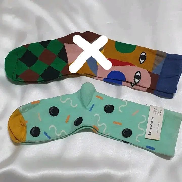 [BUNJANG] Bonne Maison Check Dot Pattern Socks / 그린 블루 브라운 체크 도트 아이 Bonne Maison 본메종 양말
