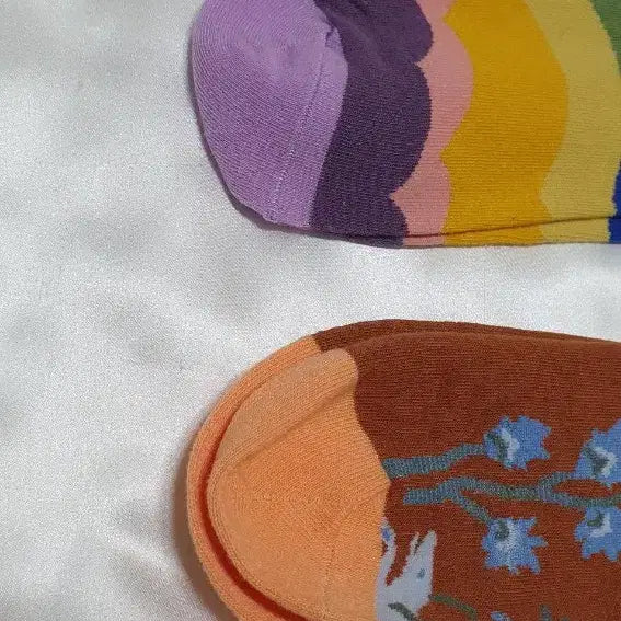 [BUNJANG] Bonne Maison Flower Pattern Socks / 오렌지 퍼플 블루 플라워 소녀  Bonne Maison 본메종 양말