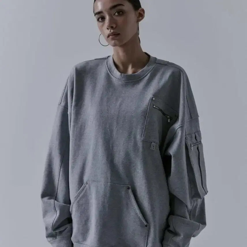 [BUNJANG] Trimming Bird Multi Pocket Sweatshirt (Gray) / 트리밍버드 멀티 포켓 맨투맨 (gray)
