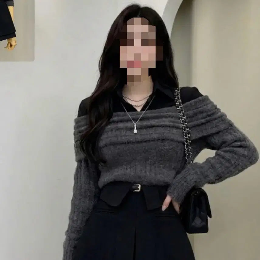 [BUNJANG] Mienne Knit Shirt Off Shoulder / 미앤느 니트셔츠오프숄더 팔아요