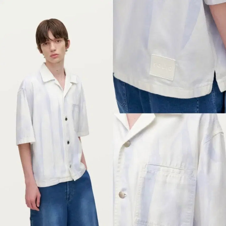[BUNJANG] Solid Homme White Short Sleeve Shirt / 솔리드옴므 화이트 반팔 셔츠