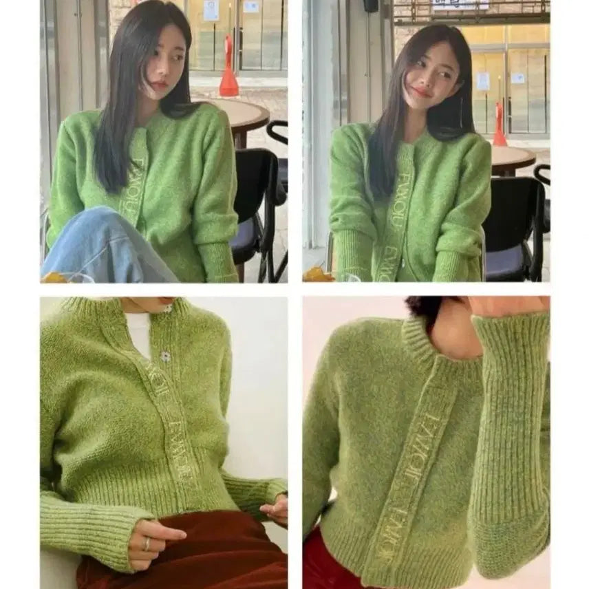 [BUNJANG] Evermost Alpaca Slim Signature Cardigan Green / 에브모우 알파카 슬림 시그니처 가디건 그린