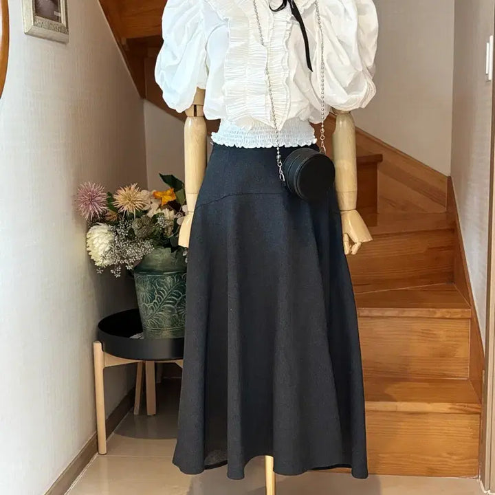 [BUNJANG] Puff Blouse &amp; Full Flare Skirt Set / 퍼프블라우스  풀플레어스커트
