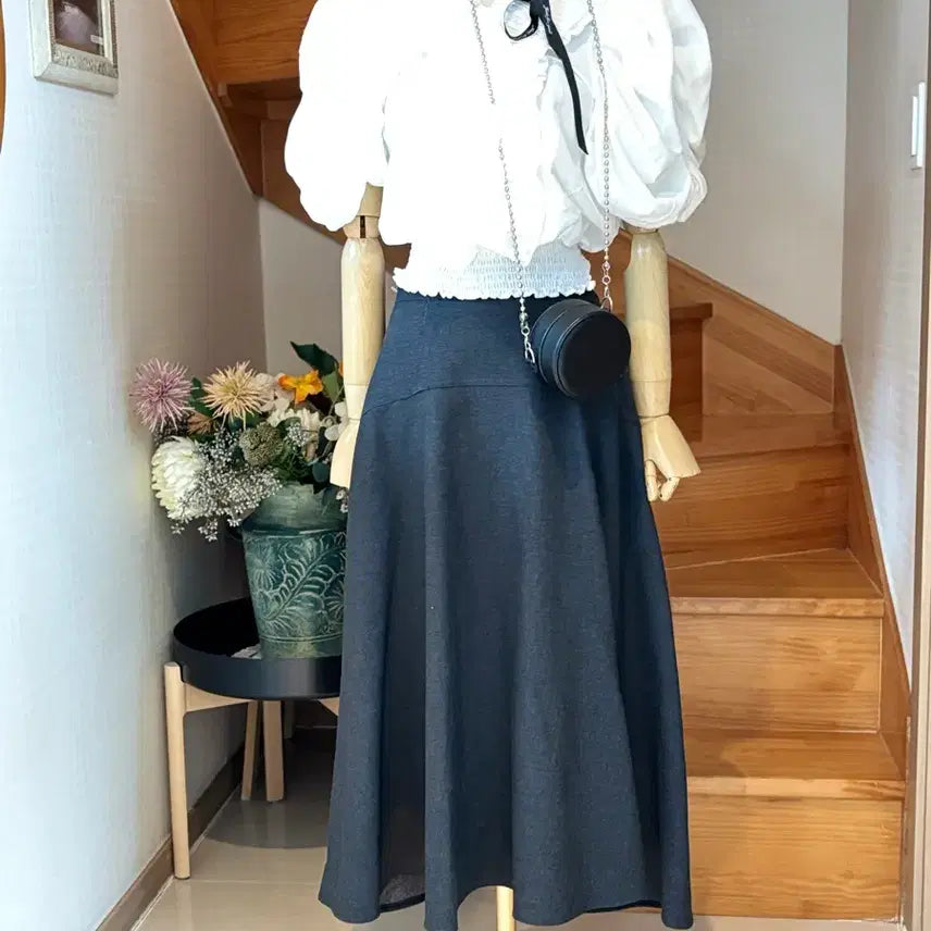 [BUNJANG] Puff Blouse &amp; Full Flare Skirt Set / 퍼프블라우스  풀플레어스커트