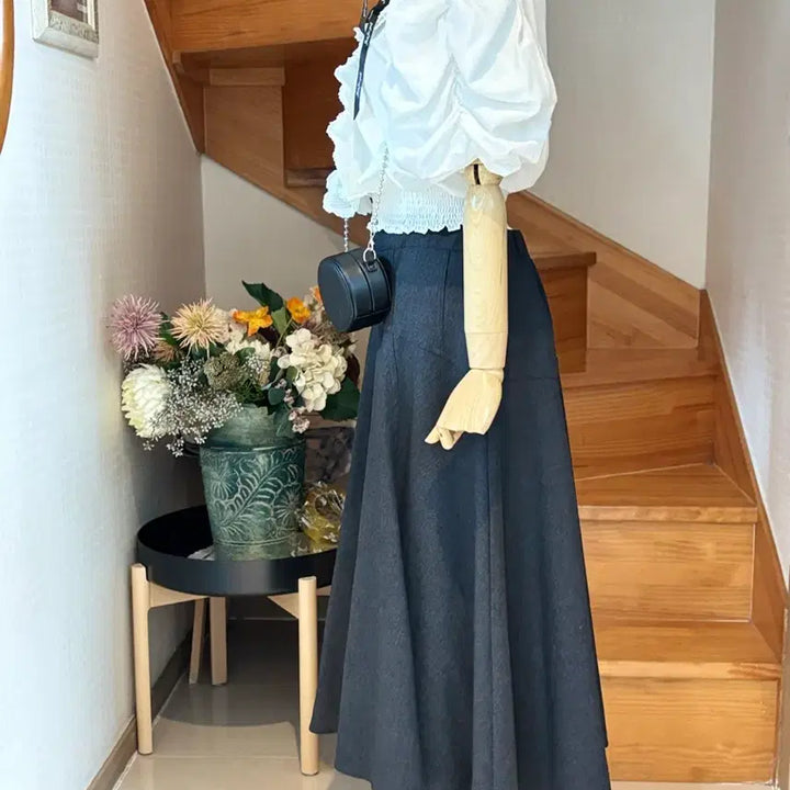 [BUNJANG] Puff Blouse &amp; Full Flare Skirt Set / 퍼프블라우스  풀플레어스커트