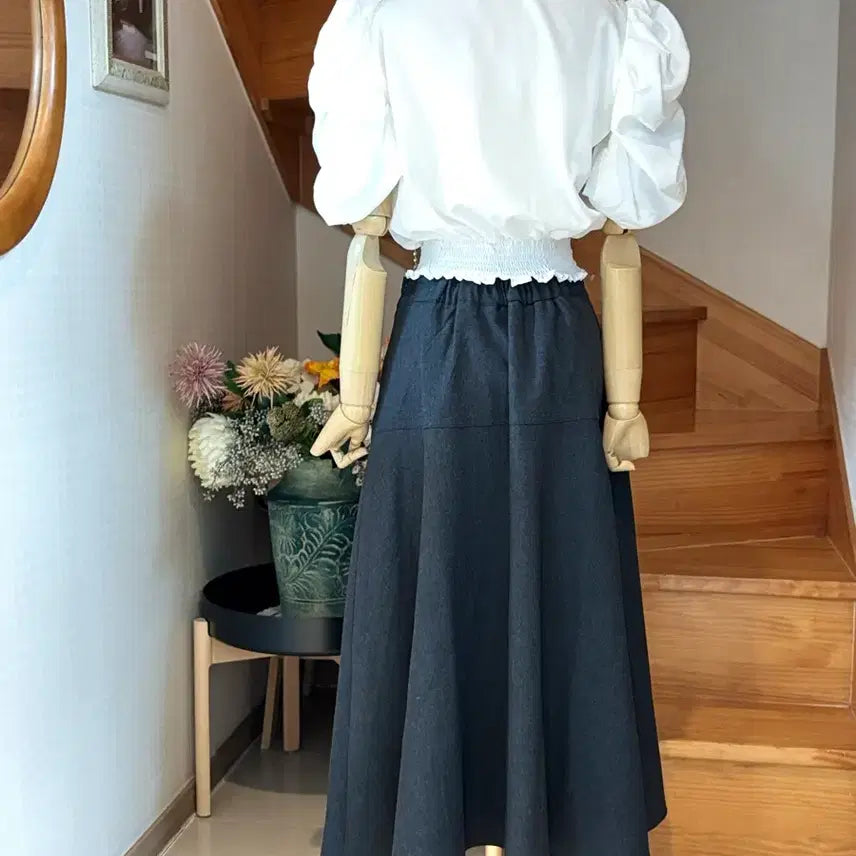 [BUNJANG] Puff Blouse &amp; Full Flare Skirt Set / 퍼프블라우스  풀플레어스커트