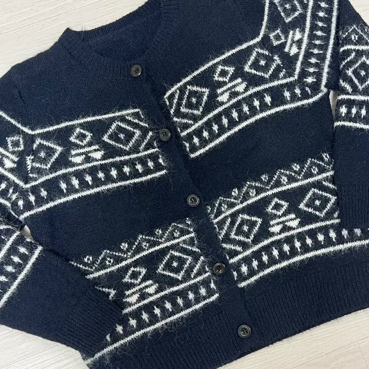 [BUNJANG] Navy Pattern Knit Cardigan / 네이비 패턴 니트 가디건