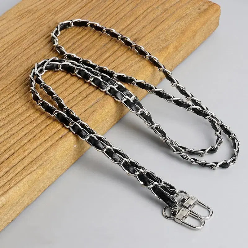 [BUNJANG] Black Silver Chain Leather Shoulder Strap / [새상품/*바로발송*] 블랙 은장 실버 체인 가죽 숄더 스트랩