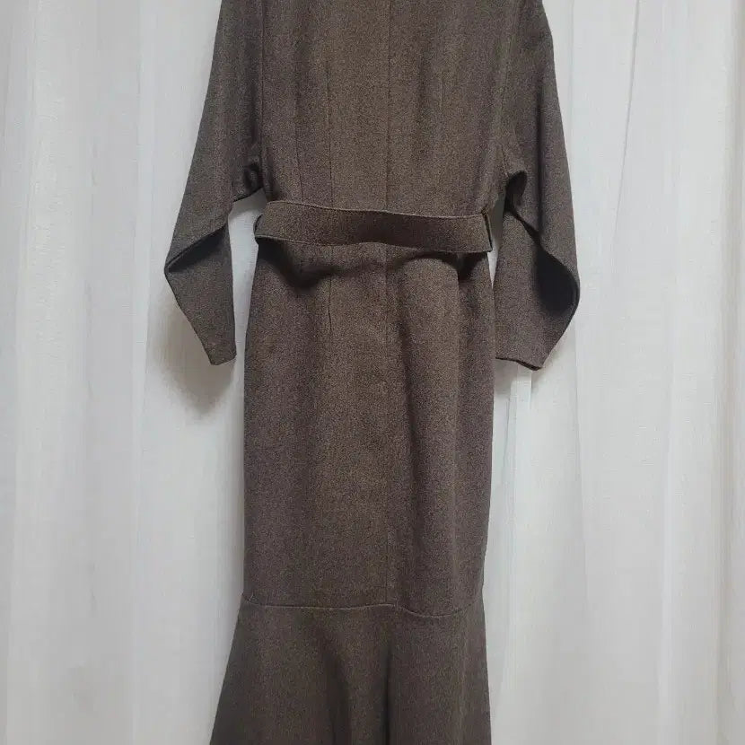 [BUNJANG] Brown Wool Long Dress / 브라운 벨트 금장 버튼 울 롱 원피스