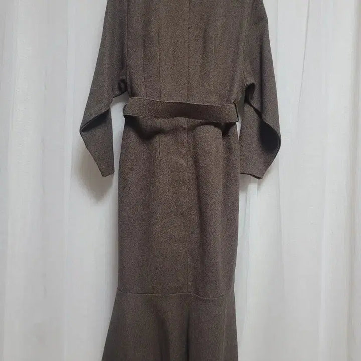[BUNJANG] Brown Wool Long Dress / 브라운 벨트 금장 버튼 울 롱 원피스