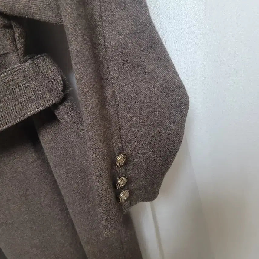 [BUNJANG] Brown Wool Long Dress / 브라운 벨트 금장 버튼 울 롱 원피스