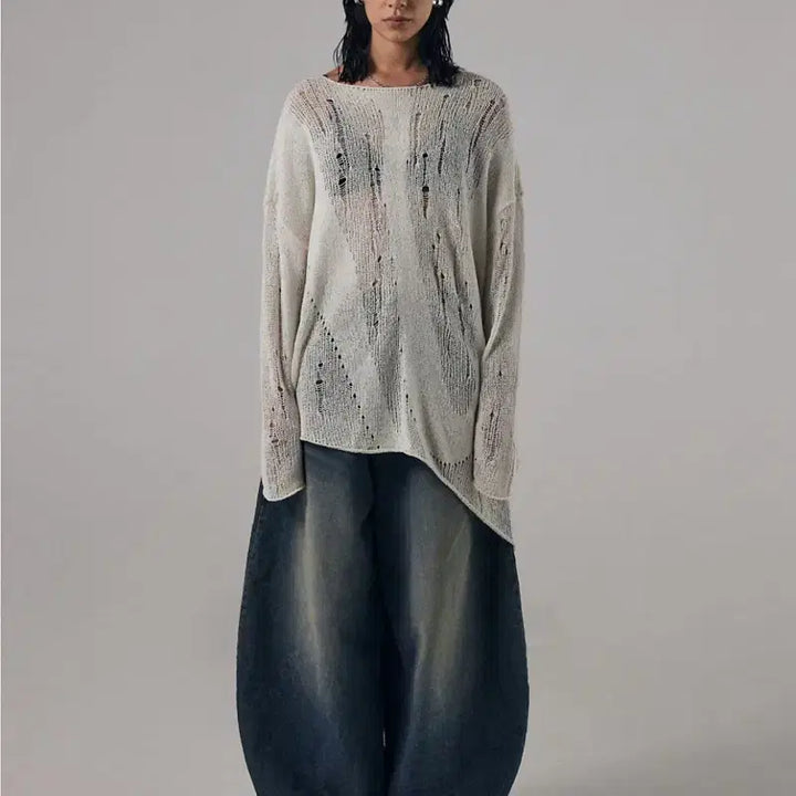 [BUNJANG] Trimming Bird Brindled See-through Knit Top / (최종가) 트리밍버드 Brindled See-through Knit