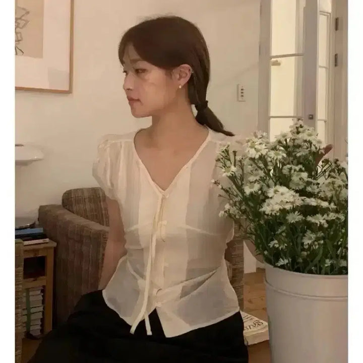 [BUNJANG] Mandarin Half Blouse / 셀렉트한 Mandarin half blouse 블라우스