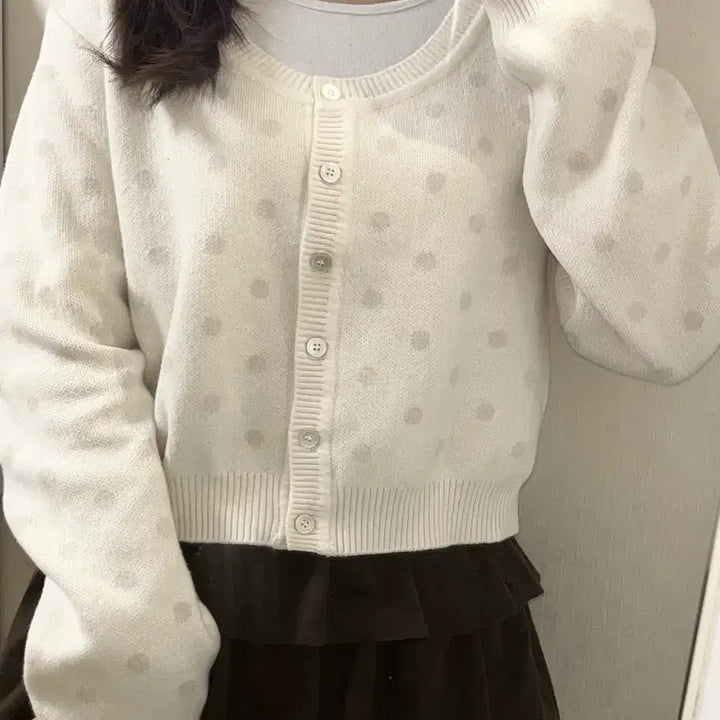[BUNJANG] Letter From Moon RoHa U-Neck Dot Cardigan Ivory / 레터프롬문 로하 유넥 아방핏 도트가디건 아이보리 빈티지 걸코어 러블리