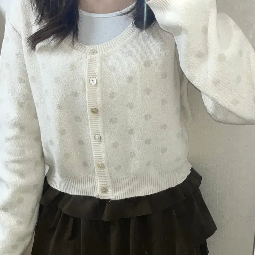 [BUNJANG] Letter From Moon RoHa U-Neck Dot Cardigan Ivory / 레터프롬문 로하 유넥 아방핏 도트가디건 아이보리 빈티지 걸코어 러블리