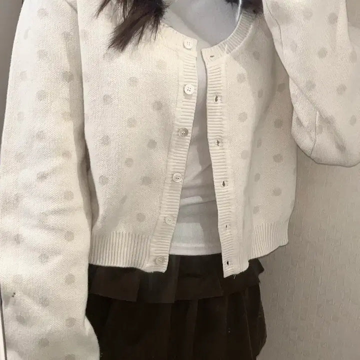 [BUNJANG] Letter From Moon RoHa U-Neck Dot Cardigan Ivory / 레터프롬문 로하 유넥 아방핏 도트가디건 아이보리 빈티지 걸코어 러블리