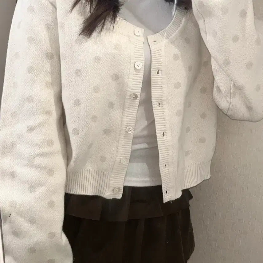 [BUNJANG] Letter From Moon RoHa U-Neck Dot Cardigan Ivory / 레터프롬문 로하 유넥 아방핏 도트가디건 아이보리 빈티지 걸코어 러블리