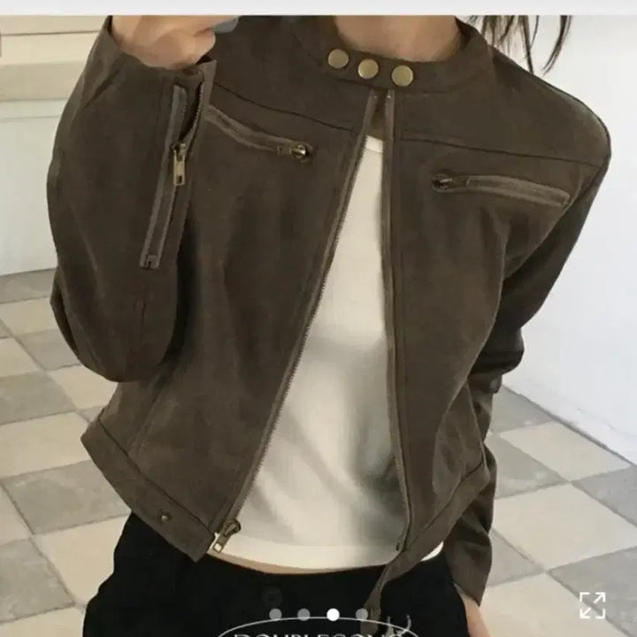 [BUNJANG] Doublekong Suede Leather Jacket Khaki Brown / 더블콩 노카라 스웨이드 레더 자켓 카키 에이블리