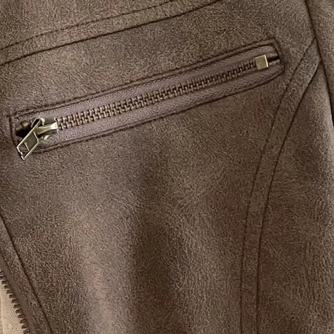 [BUNJANG] Doublekong Suede Leather Jacket Khaki Brown / 더블콩 노카라 스웨이드 레더 자켓 카키 에이블리