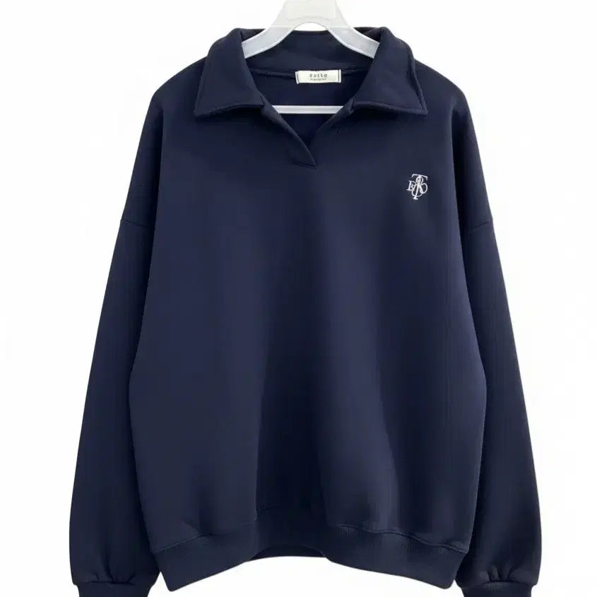 [BUNJANG] Unbranded Navy Collar Sweatshirt / 카라넥 맨투맨 네이비 새상품