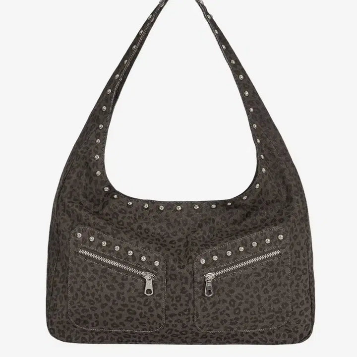 [BUNJANG] ILLIGO Leopard Stud Shoulder Bag Deep Brown / 일리고 레오파드 스터드 숄더 백 딥브라운