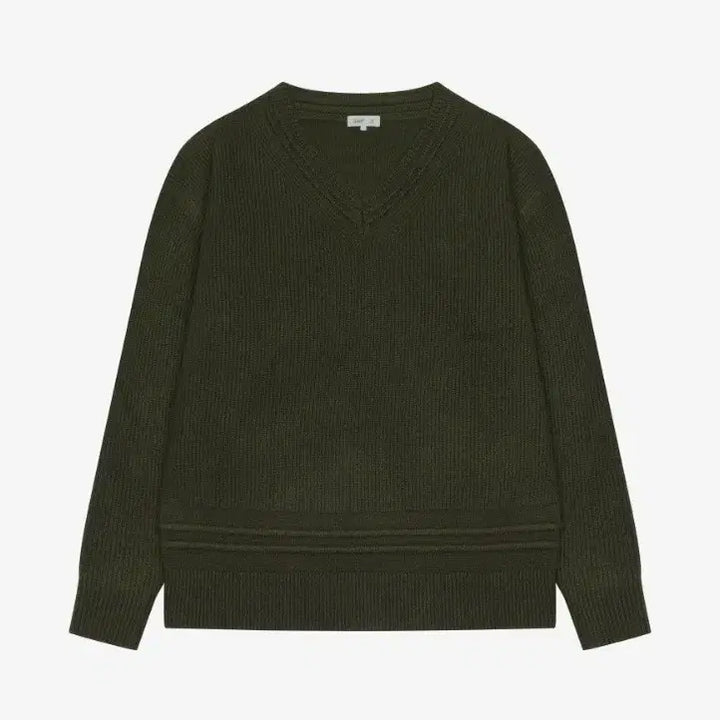 [BUNJANG] ZIG ZIG Pure Wool V-Neck Knit Sweater / 새상품 지이크 퓨어울 브이넥 니트 카키 L