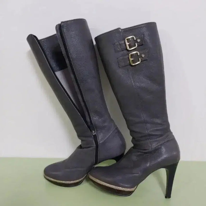 [BUNJANG] Tandy Leather Long Boots (Gray) / 여성 탠디 가죽 롱부츠  (230)