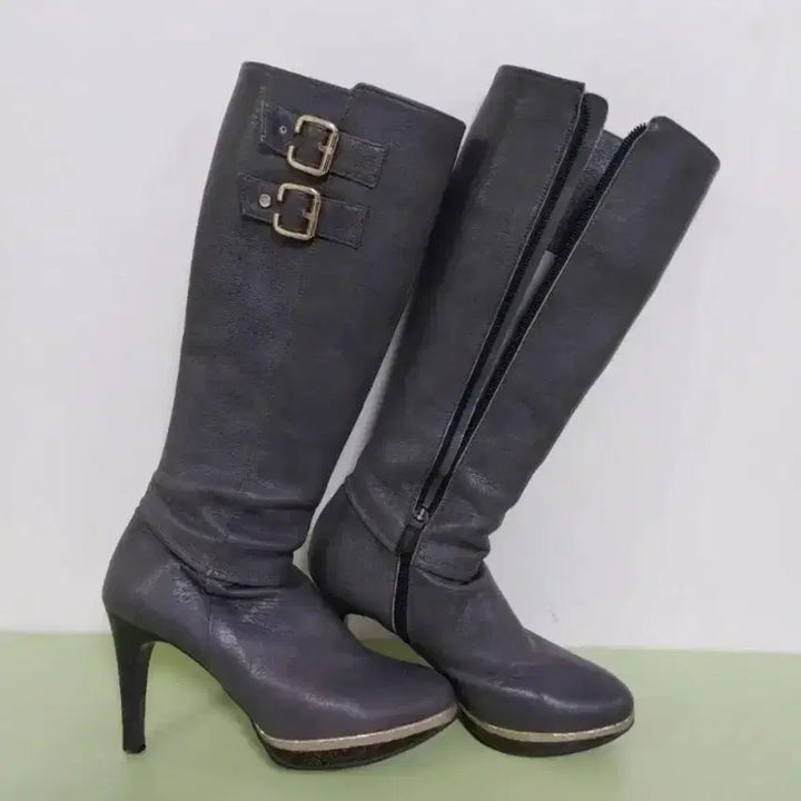 [BUNJANG] Tandy Leather Long Boots (Gray) / 여성 탠디 가죽 롱부츠  (230)
