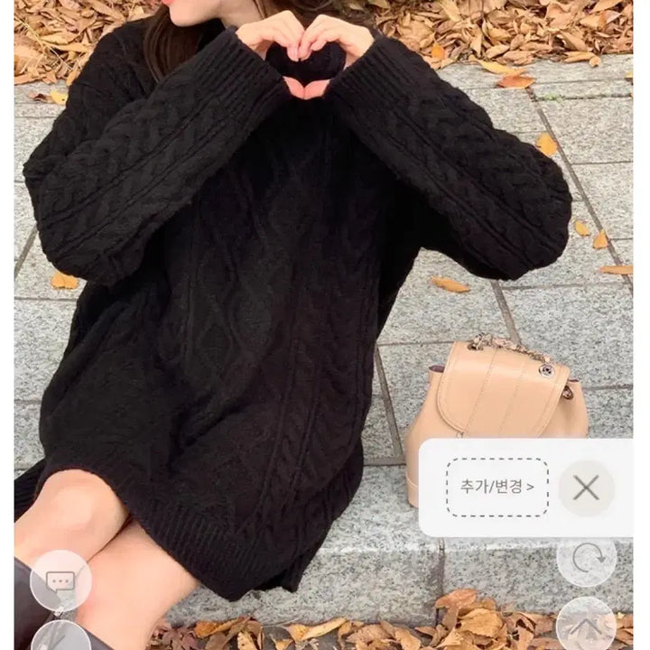 [BUNJANG] Attrangs Cable Knit Mini Dress Black / 아뜨랑스 케이블 니트 미니 원피스 블랙