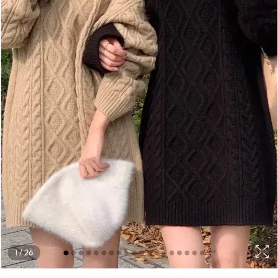[BUNJANG] Attrangs Cable Knit Mini Dress Black / 아뜨랑스 케이블 니트 미니 원피스 블랙