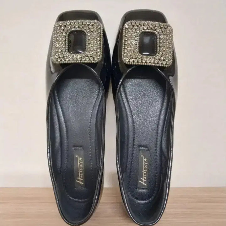 [BUNJANG] Square Cubic Embellished Flat Shoes / 여성 스퀘어 큐빅 플랫슈즈, 가죽로퍼 (36/ 230)