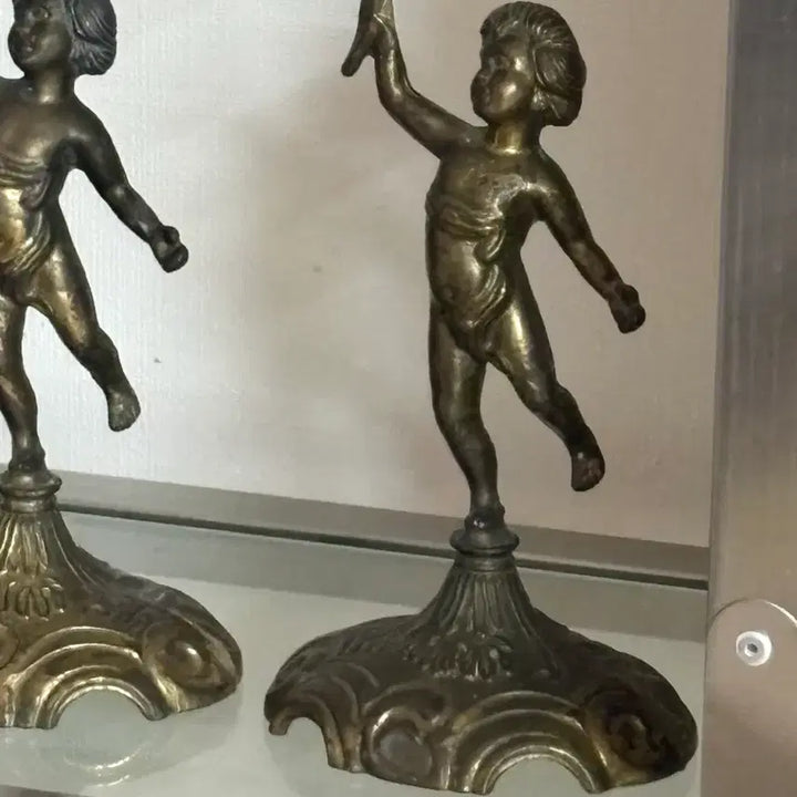 [BUNJANG] Vintage Bronze Angel Candle Holder Pair / 유럽 빈티지 브론즈 아기 천사 촛대 한 쌍