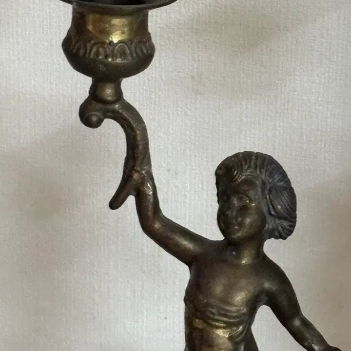 [BUNJANG] Vintage Bronze Angel Candle Holder Pair / 유럽 빈티지 브론즈 아기 천사 촛대 한 쌍