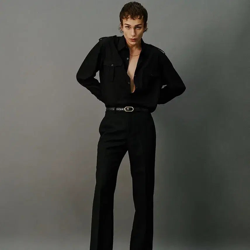 [BUNJANG] Savage Shoulder Black Shirt / L) 세비지 견장 블랙 셔츠