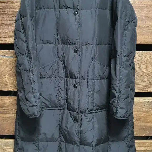 [BUNJANG] Benetton Goose Down Long Padded Coat / 베네통 누빔 니트배색 포인트 구스다운 롱패딩, 55~66