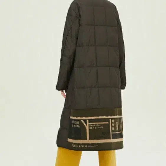[BUNJANG] Benetton Goose Down Long Padded Coat / 베네통 누빔 니트배색 포인트 구스다운 롱패딩, 55~66
