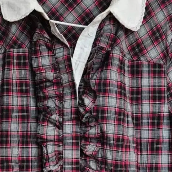 [BUNJANG] Reneyvon Check Long Lace Blouse / 레니본 체크 롱 레이스 블라우스