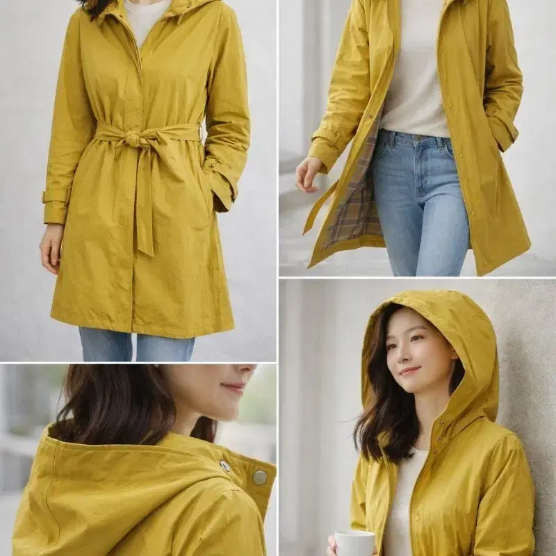[SOLD OUT] 후드 롱 집업 트렌치코트 머스타드 옐로우