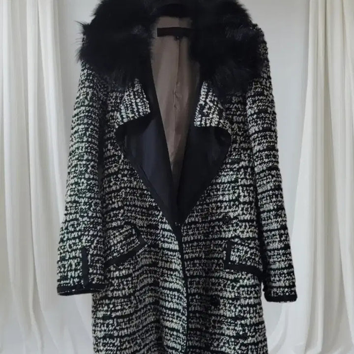 [BUNJANG] Obze Fox Fur Tweed Long Cardigan Coat / 오브제 폭스털 트위드 롱가디건 코트 정리가