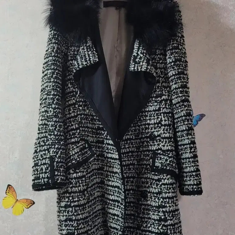 [BUNJANG] Obze Fox Fur Tweed Long Cardigan Coat / 오브제 폭스털 트위드 롱가디건 코트 정리가