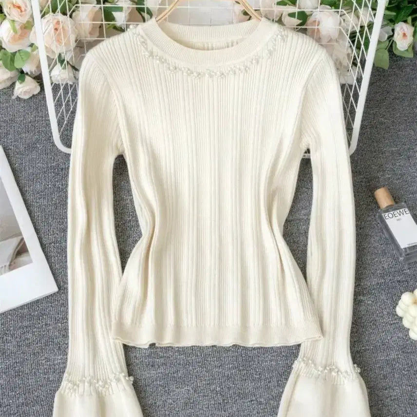 [SOLD OUT] 쉬인 shein 진주 플레어 슬리브 니트 아이보리 그레일 스나계 일브