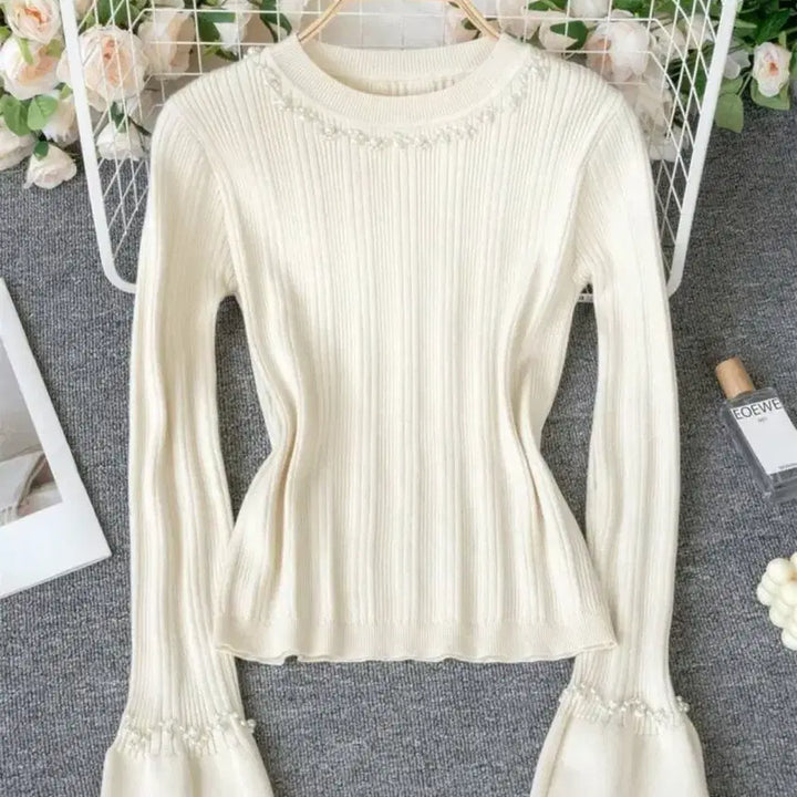 [SOLD OUT] 쉬인 shein 진주 플레어 슬리브 니트 아이보리 그레일 스나계 일브
