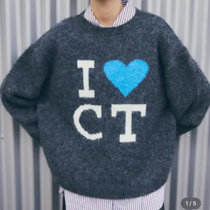 [BUNJANG] Cignature Chaewon I LOVE CT Charcoal Wool Blend Knit / 씨타 I LOVE CT 차콜 울 혼방 니트