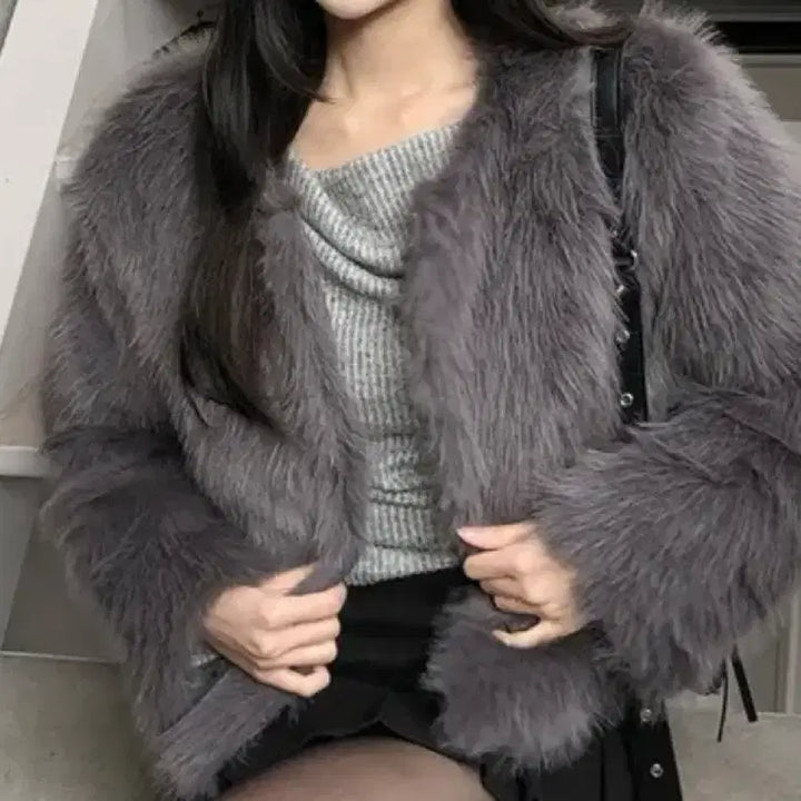 [BUNJANG] Unknown Jacket / 보세 퍼자켓 차콜 에이블리